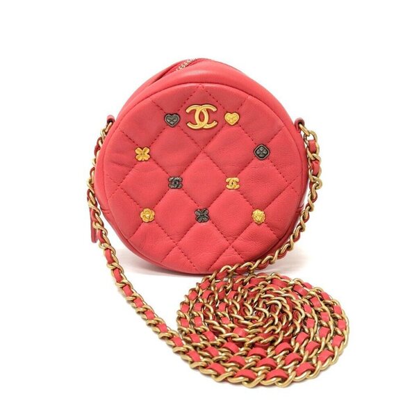 CHANEL CC Mark Matelasse mini round Chain Shoulder Bag Lambskin - Picture 1 of 12